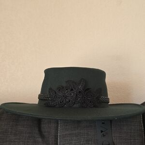 Dolls Kill Dark Green Hat with Black Floral Detail